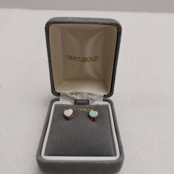 Vintage Heart Shaped Fire Opal Earrings Gold Studs #J048 - Picture 14 of 14